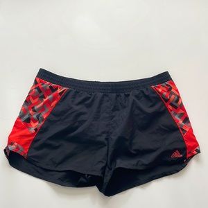 Adidas Climalite Athletic Shorts with orange geometric pattern